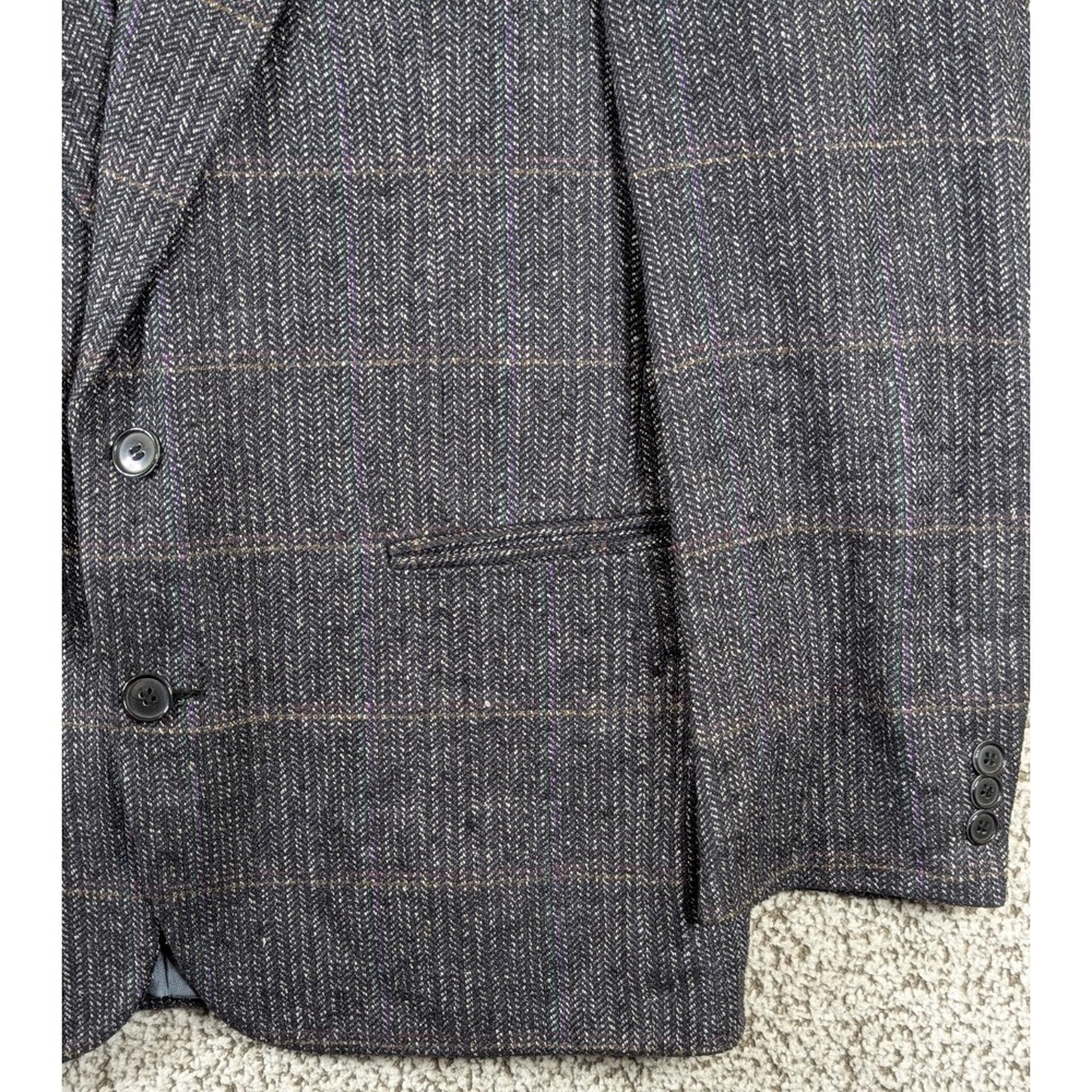 100 Percent Silk 2 Button Blazer Coat By Cellini Men's 40R Charcoal Windowpane - Picture 3 of 16